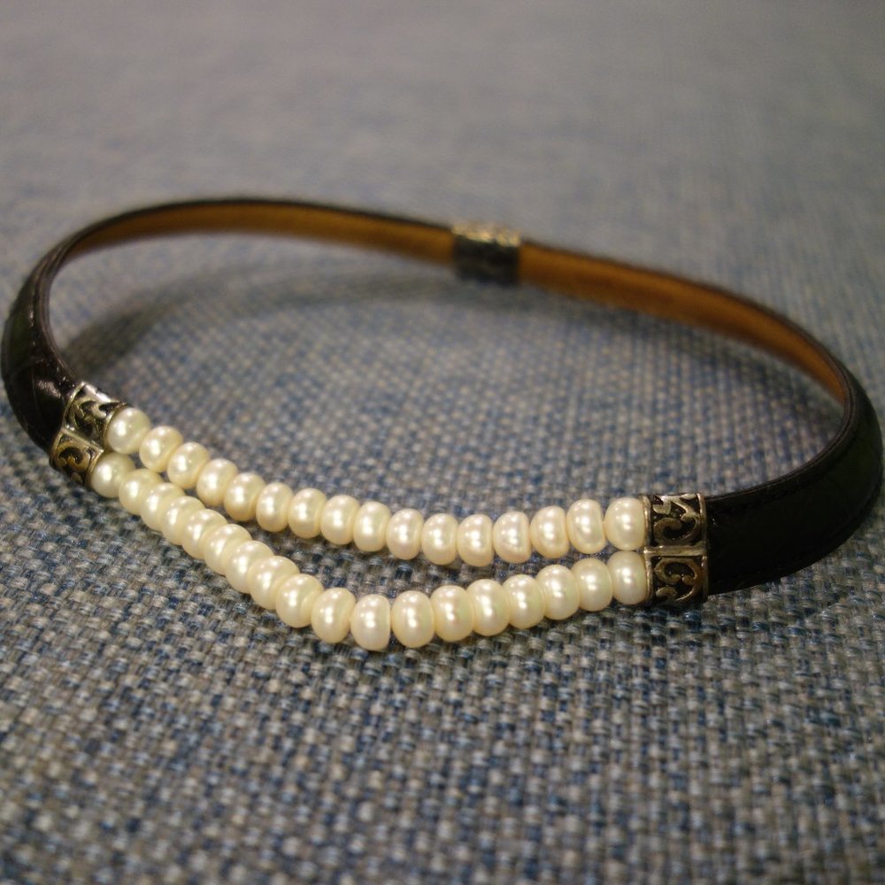 Two Strand Pearl and Leather Choker